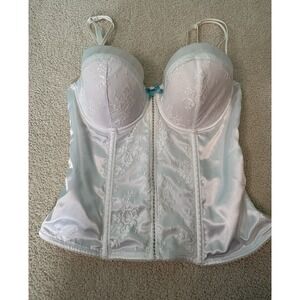 Strapless Longline Bustier Corset Bra Women's Size 38D White Blue Wedding Lace